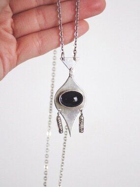 Vintage Sterling Silver Onyx Necklace Geometric Modernist Design